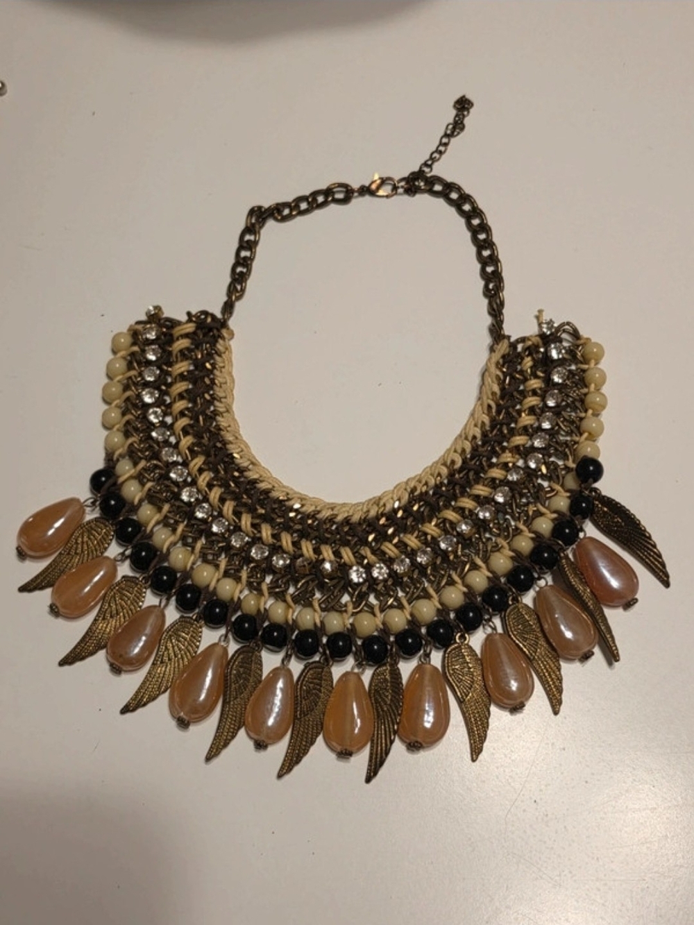 Zara Industrial Rustic Statement Bib Necklace Bronze & Rhinestone